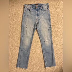 MOTHER Light Blue Skinny Jeans with Knee Distress